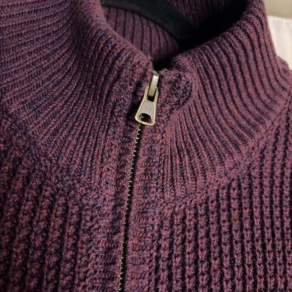 Vintage‎ LL Bean Preppy Mens XL Burgundy Organic Cotton Full Zip Knit Cardigan - Picture 5 of 11